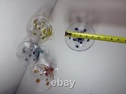 Set 4 Murano Millefiori Martini Glasses Italy Hand Blown Art Glass Color Stems