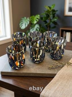 Set 6 Murano Art Glass Tumblers Hand Blown Multicolor Drinking Glasses Italy New