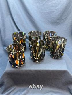 Set 6 Murano Art Glass Tumblers Hand Blown Multicolor Drinking Glasses Italy New