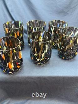 Set 6 Murano Art Glass Tumblers Hand Blown Multicolor Drinking Glasses Italy New