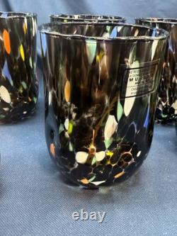 Set 6 Murano Art Glass Tumblers Hand Blown Multicolor Drinking Glasses Italy New