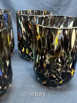 Set 6 Murano Art Glass Tumblers Hand Blown Multicolor Drinking Glasses Italy New