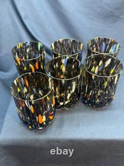 Set 6 Murano Art Glass Tumblers Hand Blown Multicolor Drinking Glasses Italy New