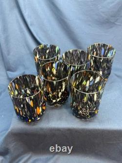 Set 6 Murano Art Glass Tumblers Hand Blown Multicolor Drinking Glasses Italy New