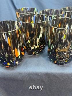 Set 6 Murano Art Glass Tumblers Hand Blown Multicolor Drinking Glasses Italy New