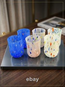 Set 6 Murano Art Glass Tumblers Hand Blown Water Drinking Glasses Italy Colorful