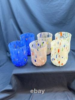 Set 6 Murano Art Glass Tumblers Hand Blown Water Drinking Glasses Italy Colorful