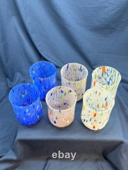 Set 6 Murano Art Glass Tumblers Hand Blown Water Drinking Glasses Italy Colorful