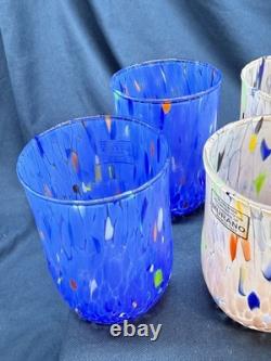 Set 6 Murano Art Glass Tumblers Hand Blown Water Drinking Glasses Italy Colorful