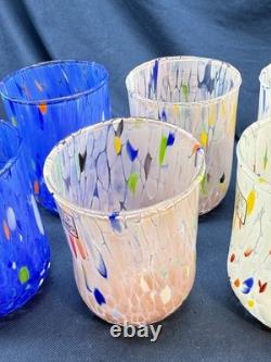 Set 6 Murano Art Glass Tumblers Hand Blown Water Drinking Glasses Italy Colorful