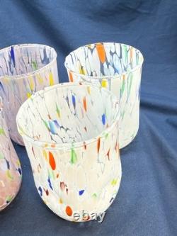 Set 6 Murano Art Glass Tumblers Hand Blown Water Drinking Glasses Italy Colorful