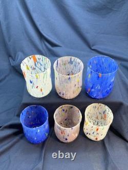 Set 6 Murano Art Glass Tumblers Hand Blown Water Drinking Glasses Italy Colorful