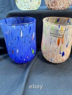 Set 6 Murano Art Glass Tumblers Hand Blown Water Drinking Glasses Italy Colorful