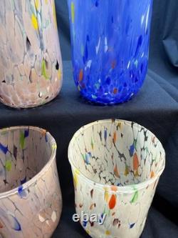 Set 6 Murano Art Glass Tumblers Hand Blown Water Drinking Glasses Italy Colorful
