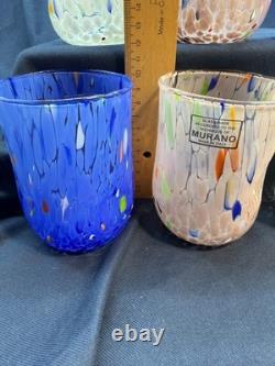Set 6 Murano Art Glass Tumblers Hand Blown Water Drinking Glasses Italy Colorful