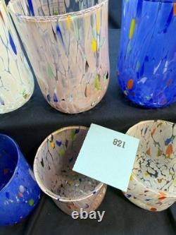 Set 6 Murano Art Glass Tumblers Hand Blown Water Drinking Glasses Italy Colorful