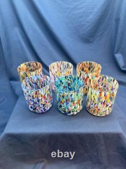 Set 6 Murano Art Glass Tumblers Water Glasses Multicolor Italian Hand Blown Cup