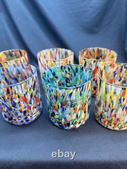 Set 6 Murano Art Glass Tumblers Water Glasses Multicolor Italian Hand Blown Cup