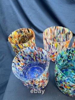 Set 6 Murano Art Glass Tumblers Water Glasses Multicolor Italian Hand Blown Cup