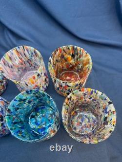Set 6 Murano Art Glass Tumblers Water Glasses Multicolor Italian Hand Blown Cup
