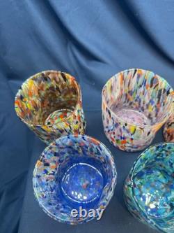 Set 6 Murano Art Glass Tumblers Water Glasses Multicolor Italian Hand Blown Cup