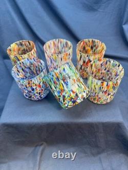 Set 6 Murano Art Glass Tumblers Water Glasses Multicolor Italian Hand Blown Cup