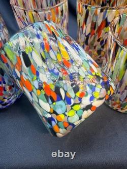 Set 6 Murano Art Glass Tumblers Water Glasses Multicolor Italian Hand Blown Cup