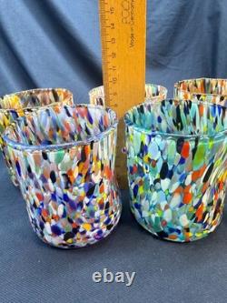 Set 6 Murano Art Glass Tumblers Water Glasses Multicolor Italian Hand Blown Cup