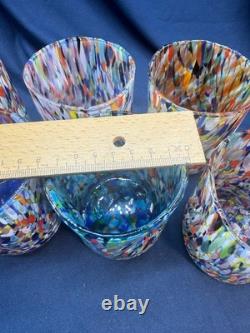 Set 6 Murano Art Glass Tumblers Water Glasses Multicolor Italian Hand Blown Cup