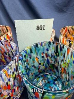 Set 6 Murano Art Glass Tumblers Water Glasses Multicolor Italian Hand Blown Cup