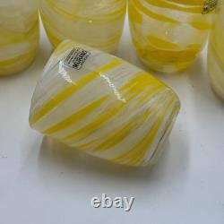 Set 6 Murano Art Glass Tumblers Yellow White Swirl New Unused Italian Hand Blown