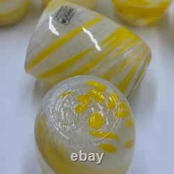 Set 6 Murano Art Glass Tumblers Yellow White Swirl New Unused Italian Hand Blown