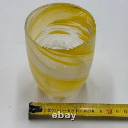 Set 6 Murano Art Glass Tumblers Yellow White Swirl New Unused Italian Hand Blown
