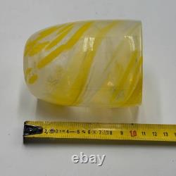 Set 6 Murano Art Glass Tumblers Yellow White Swirl New Unused Italian Hand Blown