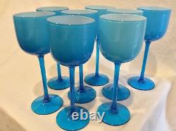Set 8 Carlo Moretti Blue Cased Glass Wine Water Goblets MCM Murano Art Glass
