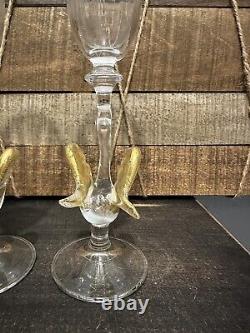 Set Of 2 MURANO HAND BLOWN CHAMPAGNE SWAN FLUTE GOBLET GLASSES 11