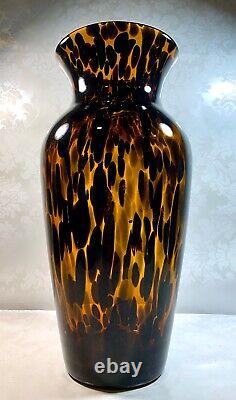 Set Of 2 Murano Style Amber Brown Tortoise Shell Hand Blown Glass Vase 12