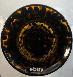 Set Of 2 Murano Style Amber Brown Tortoise Shell Hand Blown Glass Vase 12