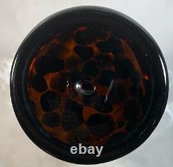 Set Of 2 Murano Style Amber Brown Tortoise Shell Hand Blown Glass Vase 12