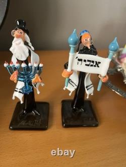 Set Of 2 Vtg Hand Blown Murano Glass Rabbi Judaica Venetian Art Italy Signed MR
