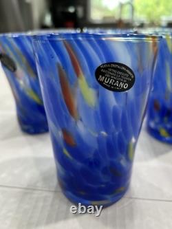 Set Of 6 Murano Italy Blue Swirl Hand Blown 13 Oz drinking Glasses New