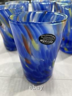 Set Of 6 Murano Italy Blue Swirl Hand Blown 13 Oz drinking Glasses New