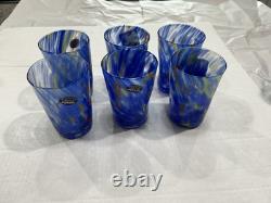 Set Of 6 Murano Italy Blue Swirl Hand Blown 13 Oz drinking Glasses New