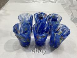 Set Of 6 Murano Italy Blue Swirl Hand Blown 13 Oz drinking Glasses New
