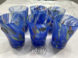Set Of 6 Murano Italy Blue Swirl Hand Blown 13 Oz drinking Glasses New
