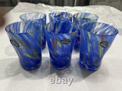 Set Of 6 Murano Italy Blue Swirl Hand Blown 13 Oz drinking Glasses New
