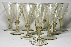 Set of 10 Venetian Murano Silesian Stem Amber Glass Blown 5 Tall Wine Glasses
