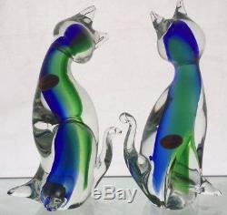 Set of 2 Vintage Murano Hand Blown Glass Cat Figurines with Original Stickers