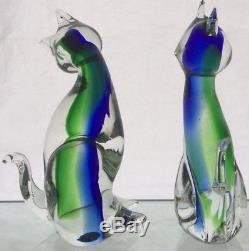 Set of 2 Vintage Murano Hand Blown Glass Cat Figurines with Original Stickers