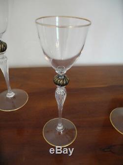 Set of 24 Venetian Murano Black/Gold bulb, Water WIne Champagne 8 each NICE